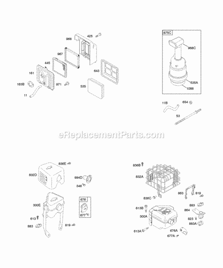 Air Cleaner Exhaust System Diagram and Parts List for 122232-0152-E8  Briggs and Stratton Engine